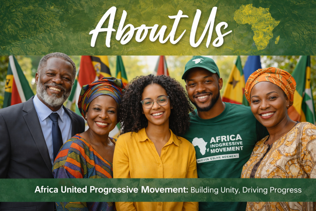 The Africa United Progressive Movement is a dynamic and forward-looking platform committed to promoting unity, development, and progress across Africa. We are a collective of passionate individuals, leaders, and communities working together to create lasting positive change.

Our mission is rooted in the belief that a united Africa is a stronger Africa—capable of achieving sustainable growth, social justice, and economic empowerment for all.
